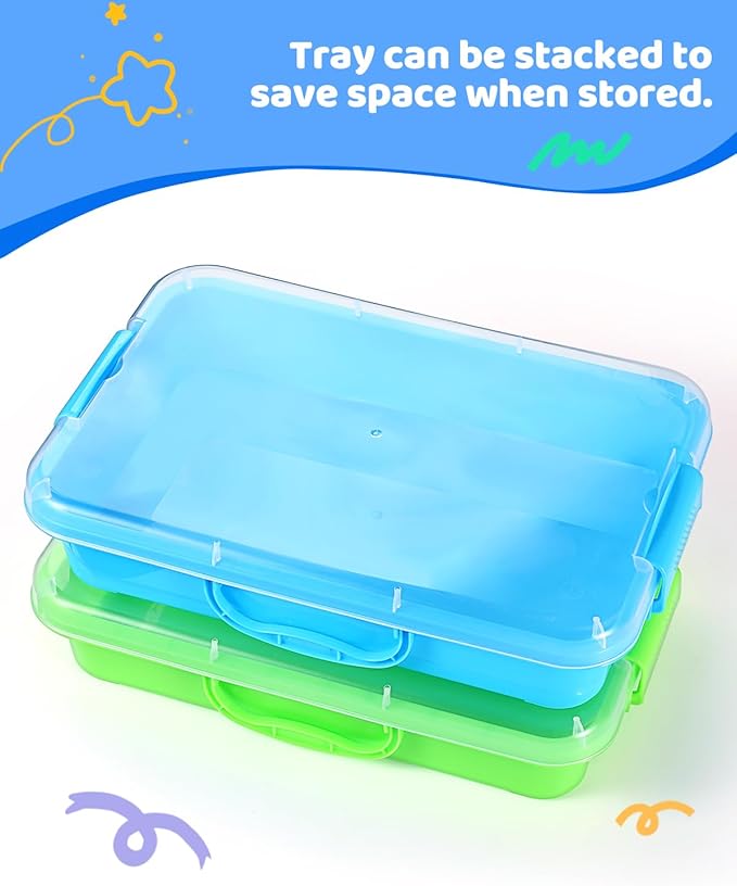 2 Pcs Sand Tray Sensory Bin with Lid and Handle, Portable Sensory Sandbox Container for Kids, Plastic Activity Tray for Toddlers (Blue)