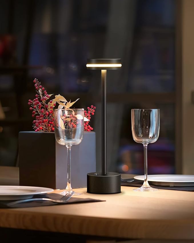 PUSU Portable Table Lamp Battery Powered LED Lamp Cordless Table Lights 3-Level Brightness Touch Control,for Home Office Bedroom Hotel Room Restaurant Outdoor(Black)