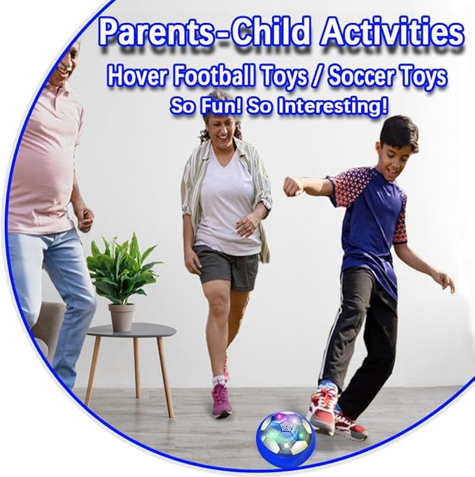 VNVDFLM Kids Toys Hover Soccer Ball with LED Light and Soft Foam Bumper, Air Floating Soccer Ball - Indoor Outdoor Game Gifts for Boys & Girls (Age 3-9) (Blue)