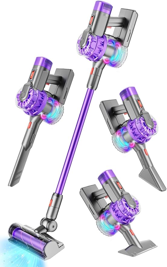 4-in-1 Toy Kids Vacuum That Works with Suction, Electric Toy Toddler Vacuum Cleaner for Children Ages 3 4 5 6+ Boys & Girls,Toddlers Toys Cleaning Set for Pretend Play (Purple)