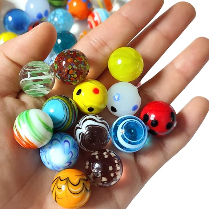 42pcs Marbles for Kids Enthusiasts 0.63 inch Small Handmade Glass Decoration Bulk Set for Marble Games Toy Cool Colored Unique Marbles