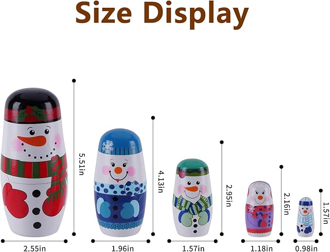 Nesting Dolls, Nesting Easter Eggs Toys, Wooden Handmade Matryoshka Dolls for Kids Birthday or Home Decoration (Snowman)