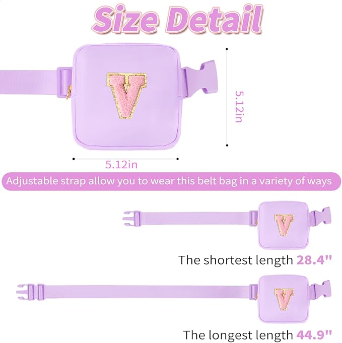Mini Belt Bag Fanny Pack with Initials Letter Patch Small Crossbody Bags Cute Stuff Birthday Gifts for Teenager Girls Trendy Stuff for Teens - V,Lavender