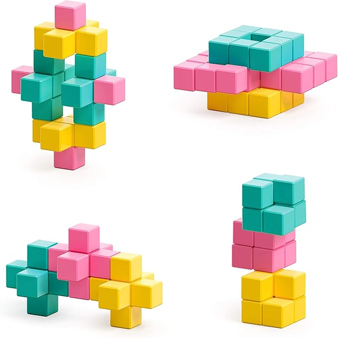 PIXIO Sweet - Tiny Magnetic Blocks Building Toy in The Pixel Art Style with Free App - 5/16" Plastic Cubes with 6 Magnets Inside - Open Ended Toy - Creativity Kit for Ages 6+ - 60pcs