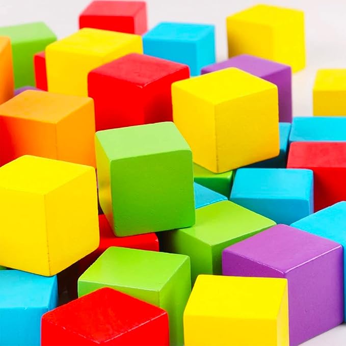 Wood Blocks, 200 Pack Counting Cubes Square Wood Craft Cube Blocks Wooden Blocks Building Blocks,Square Blank Puzzle Making and DIY Craft Cube Blocks,Early Math Manipulatives (Assorted Coloe)