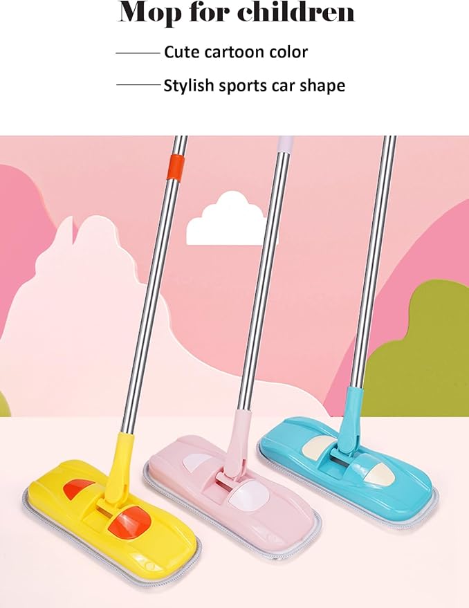 Mini Mop Small Mop for Kids Housekeeping Pretend Play Cleaning Toy Gift for Boys Girls (Blue)