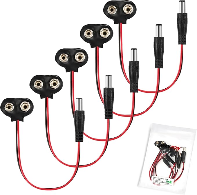 CHANZON UL Wires 9v Battery Connector Plug Arduino Battery Power Leather Clip with Center Positive 2.1mm x 5.5mm Male 5 Pack Jack T-Type for Arduino LED Strip