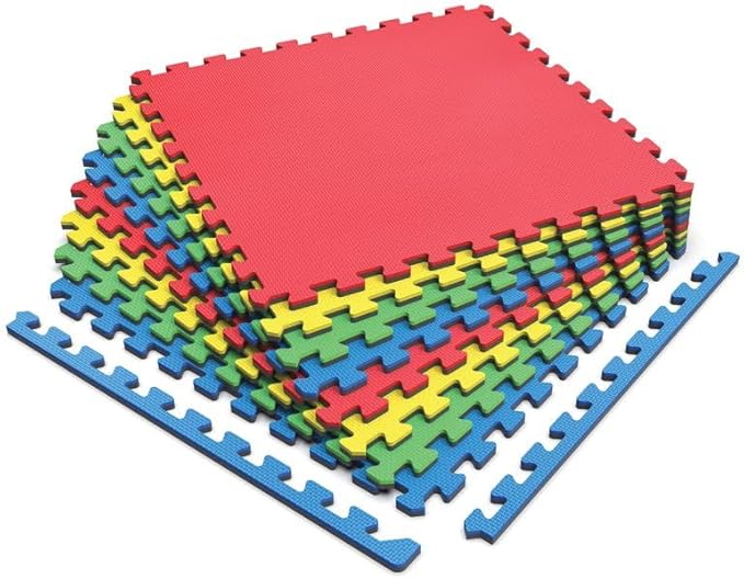 Norsk Reversible Kids Puzzle Play Mats 1/2" Thick EVA Interlocking Foam Tiles (Multicolor/Black 32 Tiles - 128 sq. Ft. 1/2" Thick)
