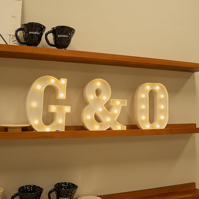Foaky Rechargeable LED Letter Lights Sign Marquee Light Up Letters Sign for Night Light Wedding/Birthday Party Christmas Lamp Home Bar Decoration (O)