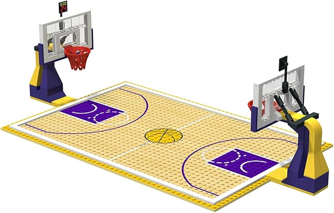 Building Blocks - Basketball Court Baseplates and Sets of 2 Basketball Hoop Basketball Goal Building Bricks for Basketball Game - Compatible with Major Brands (Basketball Playset/Yellow)