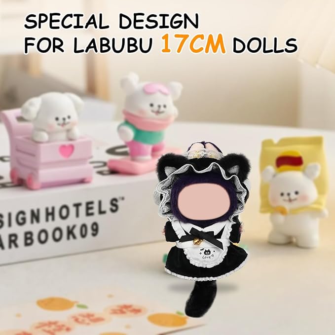 17cm Doll Clothes Set, Premium Jeans & Knitted Sweater Outfit for 17cm 15cm Dolls, Cute Dress Up Fashion, No Doll Included (Cat, 17cm/15cm)