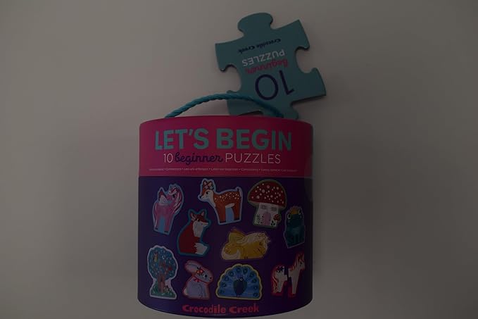 Crocodile Creek Let’s Begin Puzzle - Ten 2-Piece Beginner Puzzles for Ages 2 and Up - Heavy-Duty Storage Canister with Handle - Colorful Unicorns Design - Each Puzzle is 6" L x 4" H Finished