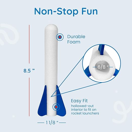 6 Pack Glow-in-The-Dark Foam Rockets - Botabee Stomp Rocket Refills - Outdoor Toy Set - 6.5 Inch Length - Exciting Universal-Fit Replacement for Rocket Launcher for Kids - Safe Foam Design