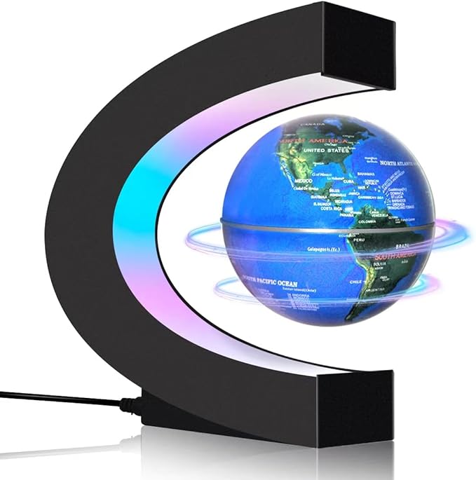 Magnetic Levitating Floating Globe with LED Lights, Cool Gadgets C Frame Globe Lamp for Men Father Husbands Boys Girls and Kids, Cool Tech Gift for Office Home Bookshelf Desk Decor