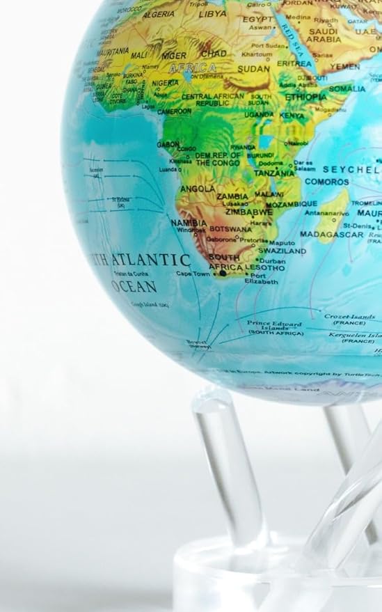 MOVA Globe – Blue Relief Map 8.5” | Solar-Powered Rotating World Globe with Terrain Detail | No Batteries or Cords | Elegant Desk Décor or Educational Gift