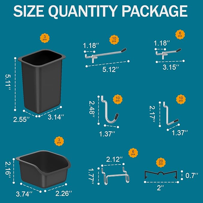Peg Board Kit, Includes Pegboard and Accessories,with Hooks and Bins,Peg Board Wall Organizer for Office,Ornaments Display,Crafts Organization (66, Black)