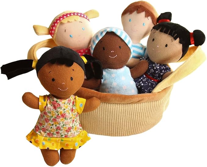 Snuggle Stuffs Basket of Buddies Plush Diversity Multicultural Ethnic Dolls | Diversity Toys for Toddlers | Soft Multicultural Dolls for Preschool Classroom, Daycare or at Home | Set of 5-8"