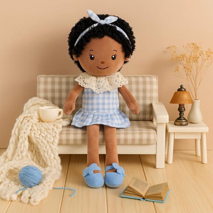 Soft Baby Doll Toys (16'') Baby Rag Doll for Girls Birthday Cuddly Plush Toys for Toddler Kids (Black)