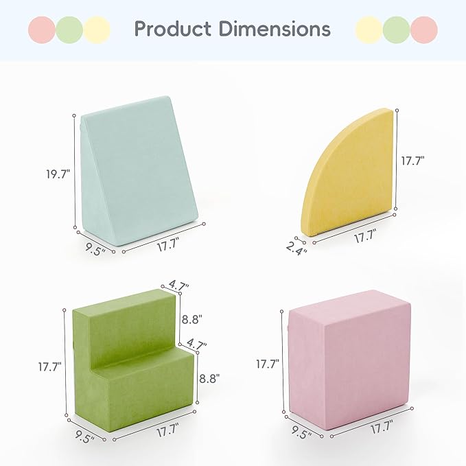TOLEAD Large Baby Climbing Blocks 4pcs Climbing Toys for Toddlers - Ultra High Density Soft Foam Play Gym Equipment Easy Wash for Indoor Nursery
