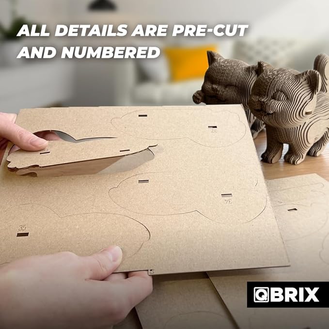 QBRIX Another 3 Cats 3D Puzzle for Adults, DIY Craft Kit for Home Decor, 3D Model Kit for Teens, Creative Gift for Boys & Girls 14+, Cardboard Model Building Kit