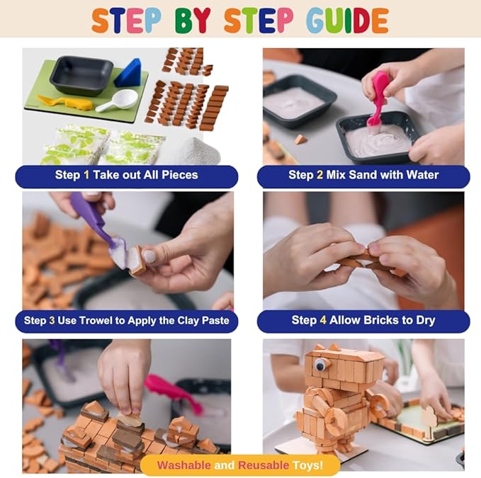 Real Red Clay Mini Bricks Sets, Construction Education Toy for Kids 6+ Years Old, Craft Bricks for Adults, Realistic House, DIY Garden, STEM Building Set, Washable & Reusable | Rectangle Brick (50pcs)