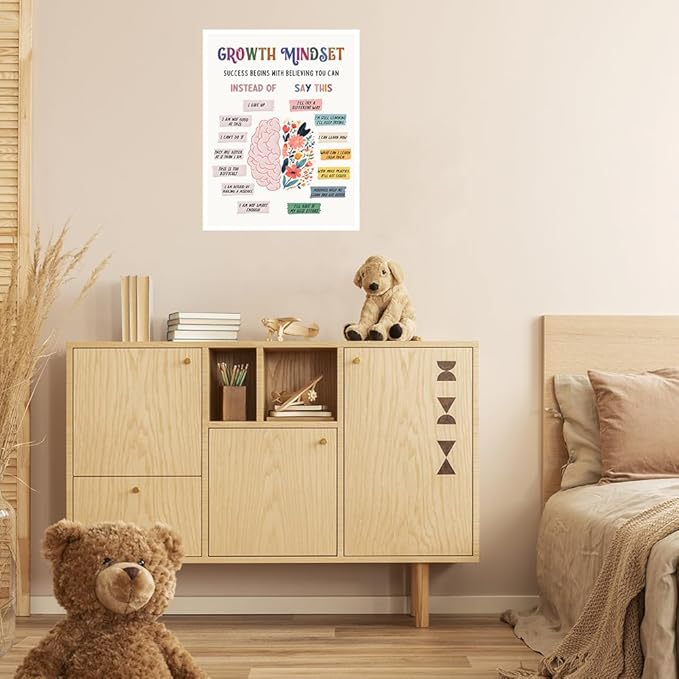 uoyien Growth Mindset Mental Health Posters Classroom Counseling Room Therapy Wall Decor Affirmations Quotes Canvas Wall Art Kids Special Educational Brain Neurodiversity Prints 12x16in Unframed