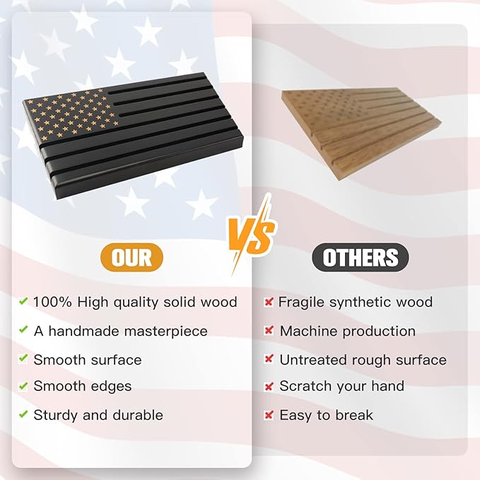Military Challenge Coins Display Holder,Challenge Coins Stand with American Flag,Army Collectors 6 Rows Military Coin Display Case Rack Solid Wood