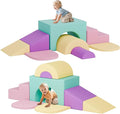MU ‌Soft Climbing Toys for Toddlers, 7-Piece Baby Soft Foam Climbing Blocks, PU Leather Gym Climb and Crawl Activity Play Set, Indoor Climbing Toys for Kids and Children, Pink