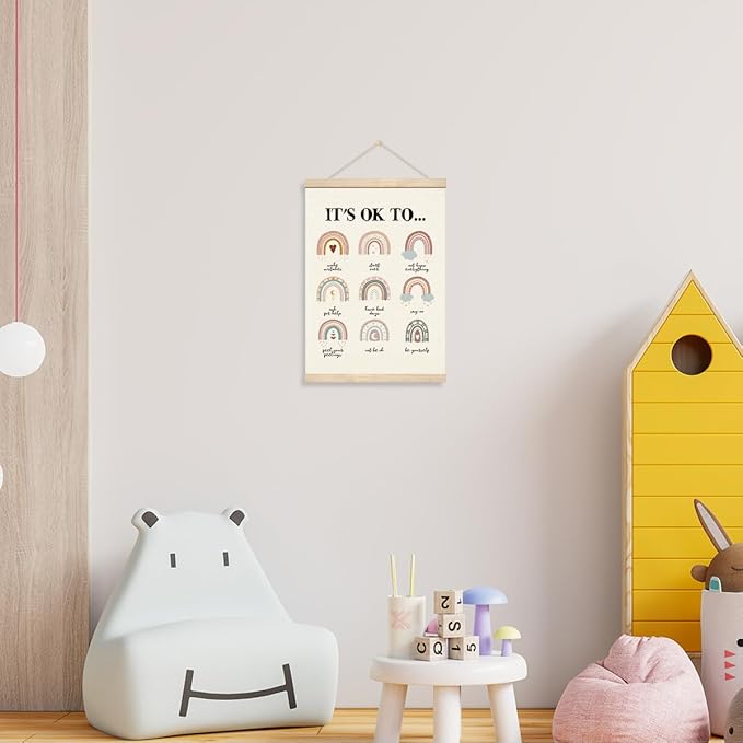 Inspirational Poster Hanger Frame, Mental Health Wall Art, It's Okay to Make Mistakes Banner, Motivational Quote Hanging Canvas Pictures Prints, Wall Decor for Classroom Therapy Counselor Office
