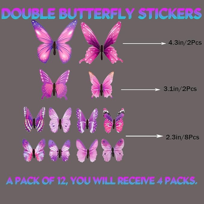 48 Pcs Glow in The Dark 3D Butterfly Wall Decor DIY Butterfly Wall Decals for Party Supplies Living Room Decorations