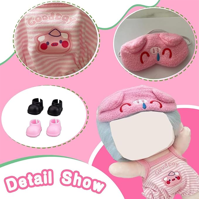 17cm Doll Clothes 4-Piece Set, Cute Onesie Outfit with Headband & 2 Pairs of Shoes , Cute Kawaii Fashion Accessories(NO Doll)