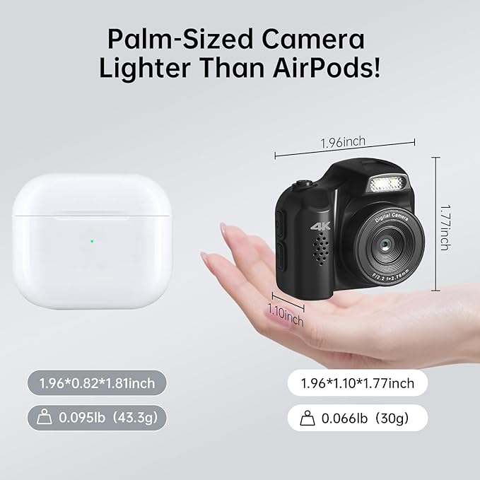 Keychain Camera, 4K 64MP Pocket Retro Nostalgia Video Camera for Teenagers, Children, and Photography with LED Light and 32G Micro SD Card (Black)