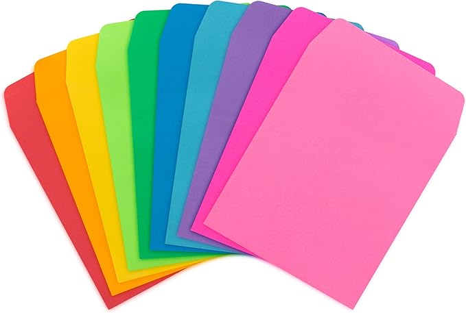 Hygloss 300 Library Card Pockets 3.5x5 Inch - Non-Adhesive Pocket Envelopes - 10 Assorted Colors - Classroom Envelope Pockets - Ideal for Organizing - Colorful Small Library Book Pocket