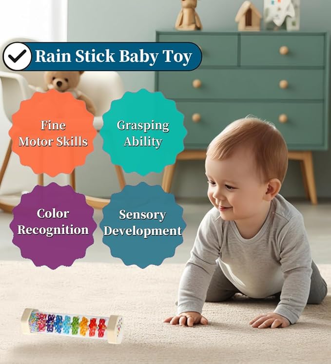 8.8" Rain Sticks for Kids,Wooden Rainmaker Montessori Toys for Baby 6-12 Months,Musical Toys Rattle Sensory Development, Rain Maker Toy Gifts for 6 7 8 9 12 Month Old Newborn Boys Girls Toddlers