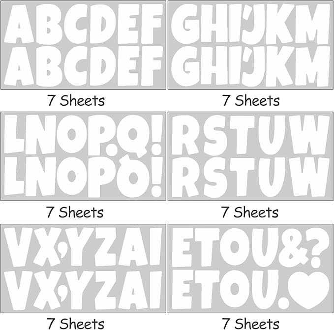 Bemeol 42 Sheets 504 Pieces Letter Stickers Bulletin Board Letters 2.5 Inch Self Adhesive Alphabet Sticker Letters for Poster Board Classroom Crafts Home Decor(White)