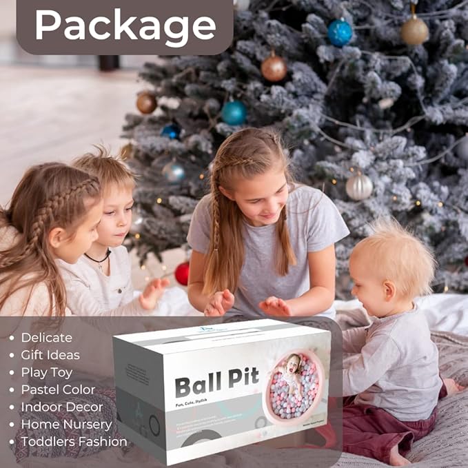 Wonder Space 47" Premium Kids Foam Ball Pit, CPSIA-Certified Safe Soft Play Pool for Toddlers, Large Spacious Round Design for 2-3 Kids, Ideal Gift for Indoor Nursery (Nougat)