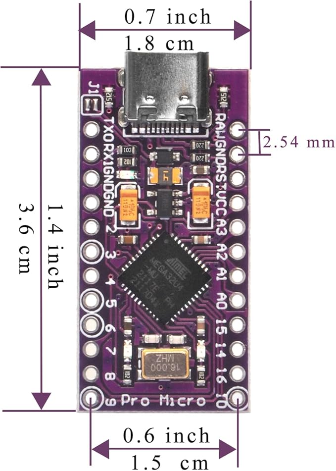 1x Pro Micro Board 5V/16MHz Module Board Type C Port for Arduino Leonardo
