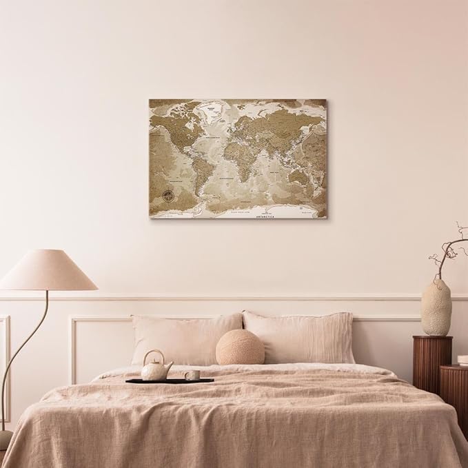 artgeist Canvas Wall Art Print World Map 35x24 in - 1pcs Home Decor Framed Stretched Picture Photo Painting Artwork Image Highland Cow Colorful Paints Abstract k-C-0127-b-a