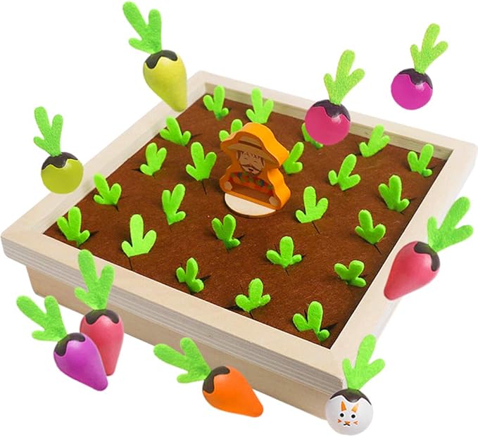 Skrtuan Montessori Toys for Toddlers 3 4 5 Years Old Boys Girls Baby, Wooden Toy Carrot Harvest Game, Educational Toys Shape Sorting Matching Puzzle, Memory Game Fine Motor Skill Gifts for Kids 3-5