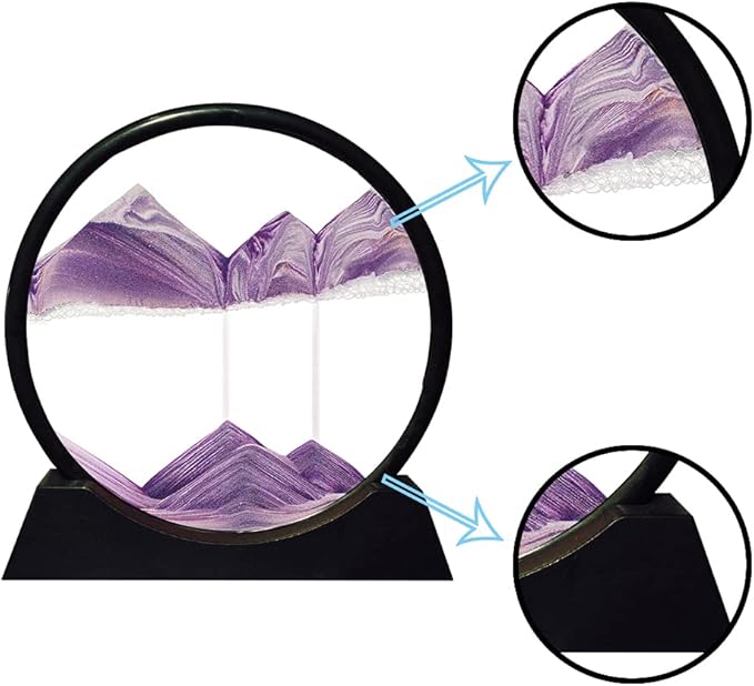 Aoderun Moving Sand Art Picture Round Glass 3D Deep Sea Sandscape in Motion Display Flowing Sand Frame Relaxing Desktop Home Office Work Decor (12", Purple)