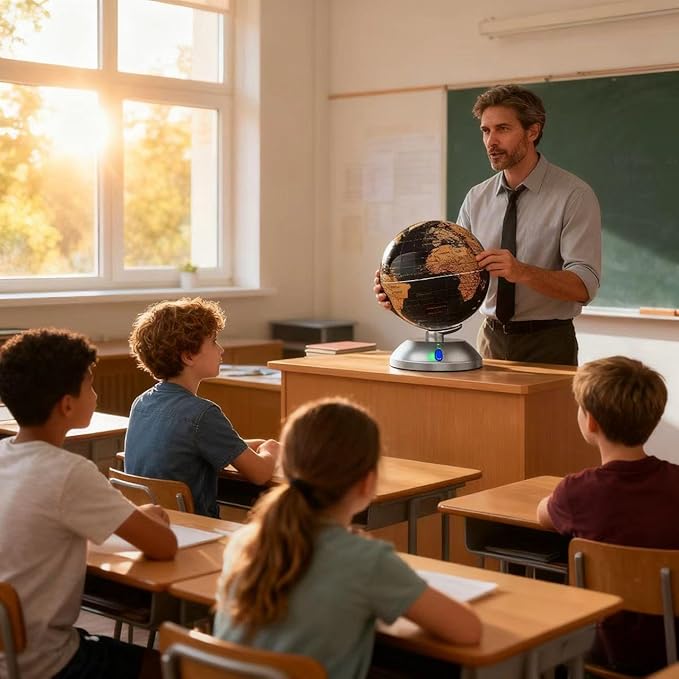 360-degree rotating globe, independently supported by a base, 9-inch design world blobe, built-in LED night light, high-definition color visual map details, suitable for children's geography education, study and office decoration, living room decoratio...
