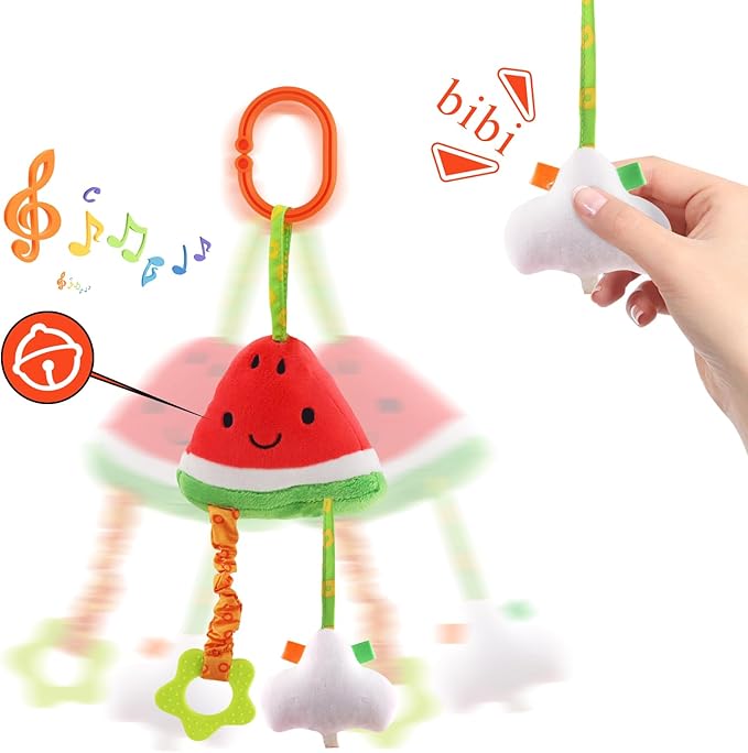KAKIBLIN Baby Hanging Toys, 4 Pack Carseat Toys,Early Baby Cognitive Sensory Soft Hanging Toy for Crib Stroller Gym Mobile Plush Toy,Suitable for Babies 0-12 Months,Fruit