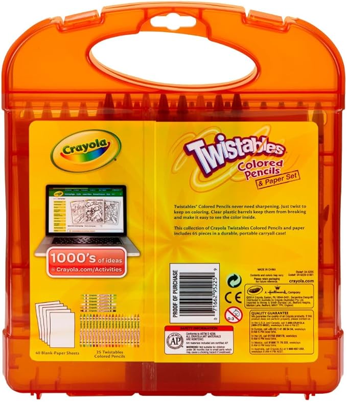 Crayola Twistables Colored Pencils Set 65 pieces (25 pencils + 40 paper sheets), Kids Drawing Kit, Portable Art Case, Kids Colored Pencils, Coloring Supplies, Gifts.