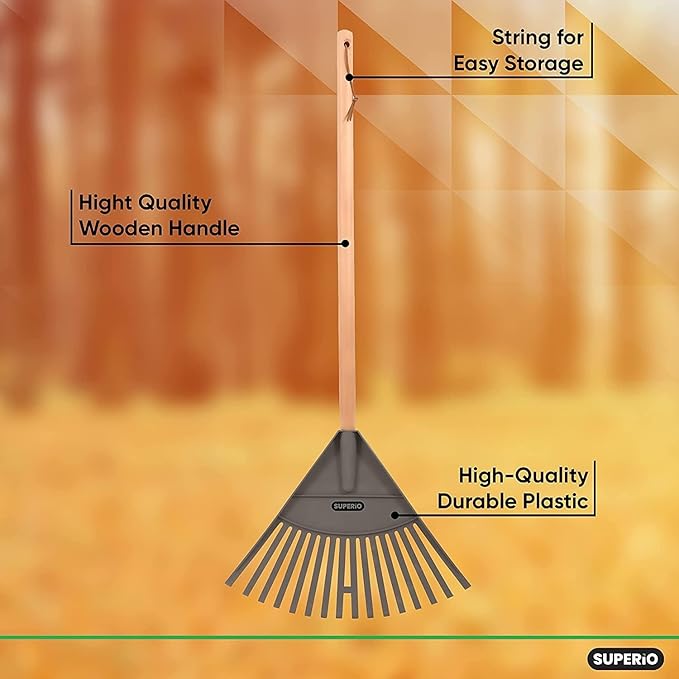 Superio Kids Garden Rakes, 2 Pack, Rakes with Wooden Handle, Plastic Head, 34" (Orange)