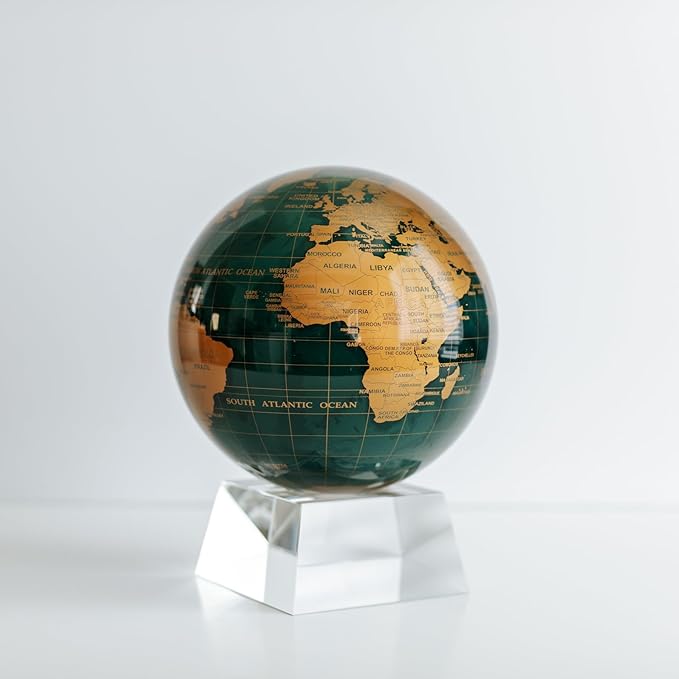 MOVA – Green and Gold Rotating Decor Globe, 6” | Solar-Powered Motion | No Batteries | Gift for Desk, Home, or Office