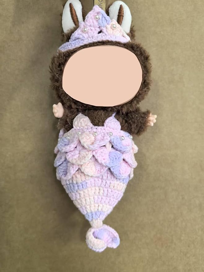 Clothes for Labubu Doll,Clothes for Doll Accessories,Hand-woven Bikini Mermaid Crochet Skirt Set,Summer Mermaid Costume Outfit Suitable for Labubu15&17cm,Dress-Up Accessories for Labubu Doll (color01)