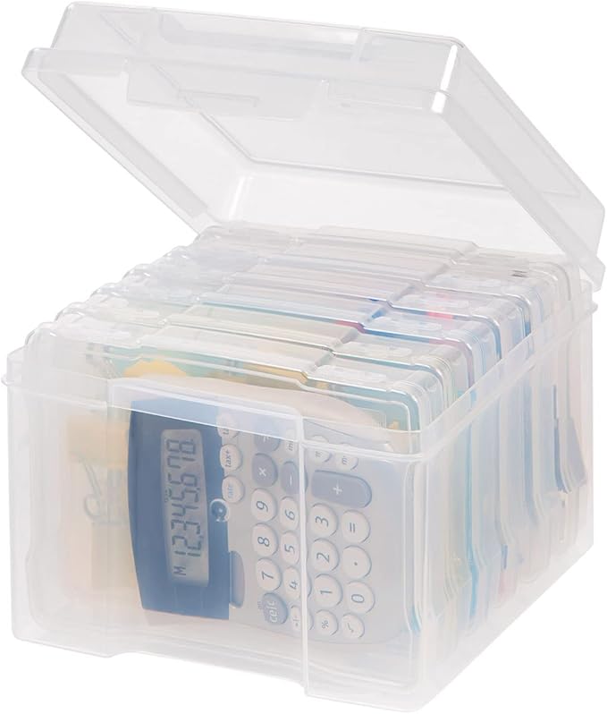 IRIS USA 5" x 7" Photo Storage Box Craft Keeper, Transparent Protection Container with 6 Organization Holder Cases for Pictures, Tasks, Scrapbooking, Stationery Storage, Clear