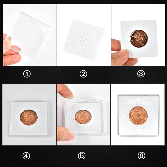 Coin Snap Holders, 40 Pieces Silver Dollar Coin Holder, Coin Capsule Storage Box with 5 Size (20/25/30/35/40 mm) Adjustable Gaskets, Coins Collection Supplies for Collectors (White, 40 pcs)