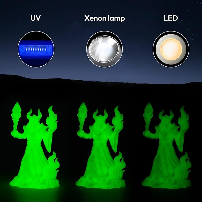 AMOLEN Glow in The Dark 3D Printer PLA Filament Halloween Bundle, Glow Filament Shiny Firefly Blue, Orange, Green and White, 1.75mm PLA Filament, Dimensional Accuracy +/- 0.02 mm, 200g X 4 Pack