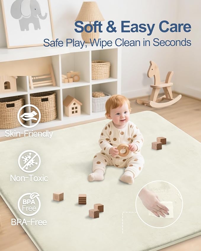 SEPARO Thick Baby Play Mat for Floor,50 x 50 Playpen Mat,Tummy Time Foam Mats,Ultra Soft Support & Plush Feel,Easy Care with Non-Slip Cushioned for Infant,Kids and Toddler Crawling,Beige